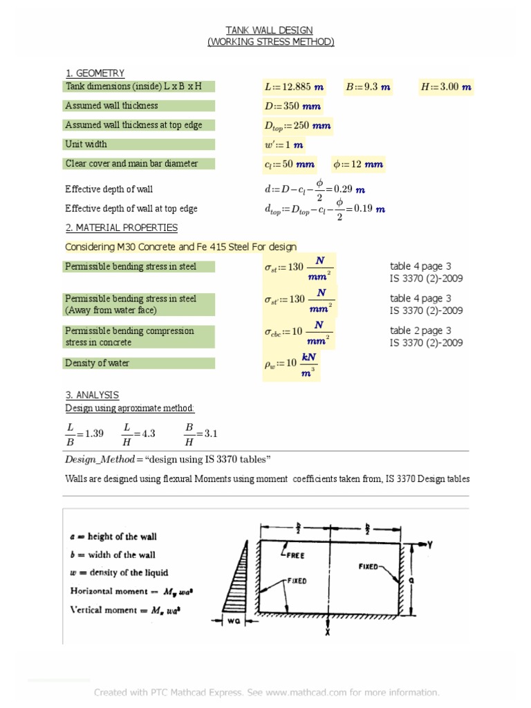 Water Tank Design per IS 3370 Standards | PDF | Bending | Stress ...