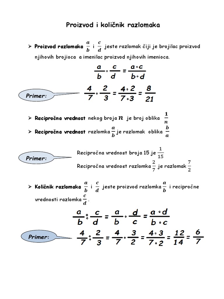 5razr Proizvod I Kolicnik Razlomaka Podsetnik PDF | PDF