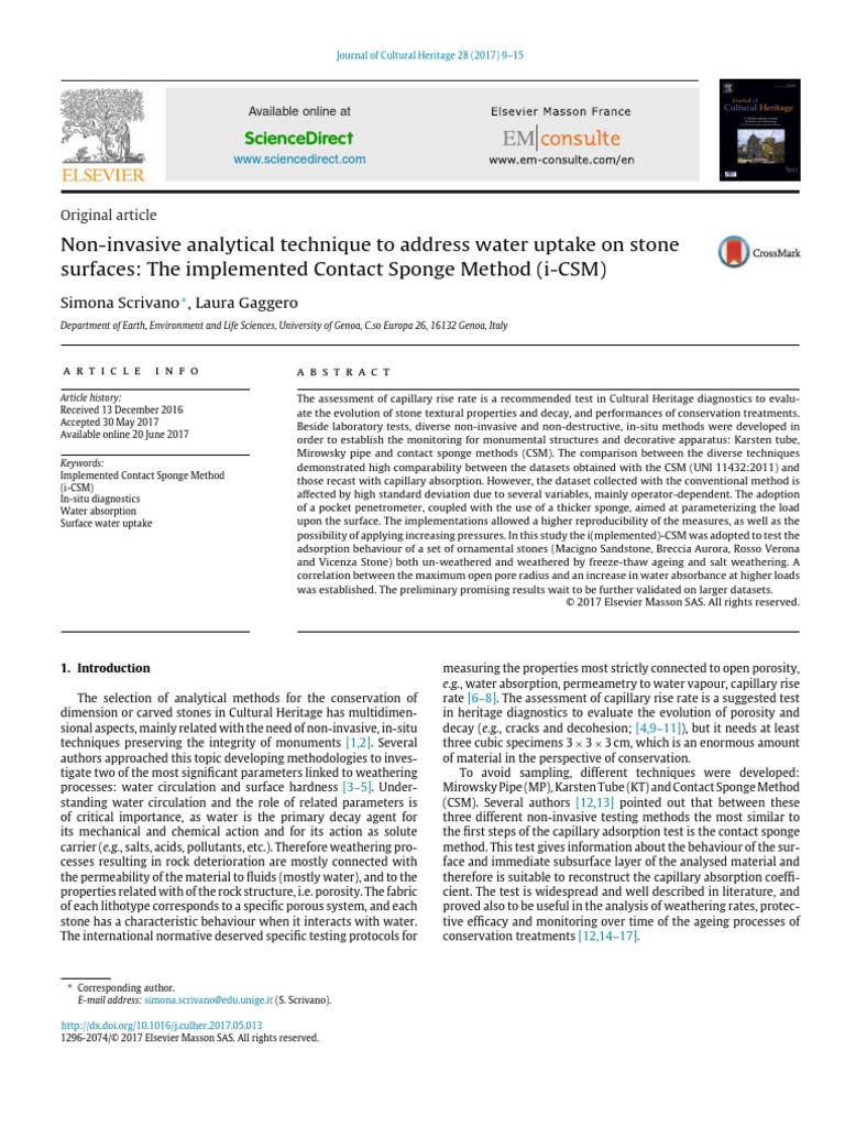 Non-Invasive Analytical Technique To Address Water Uptake On Stone ...