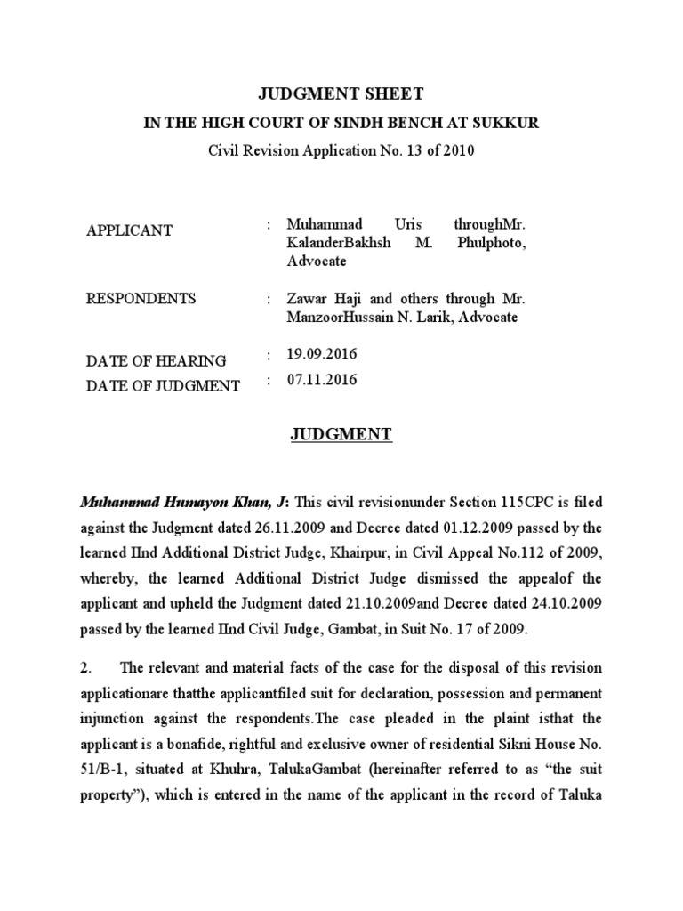 Civil Revision Judgment: Muhammad vs. Zawar | PDF | Pleading | Lawsuit