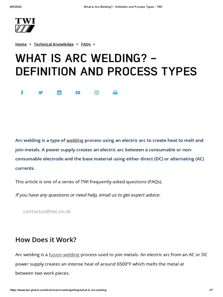 What Is Arc Welding Definition and Process Types TWI PDF