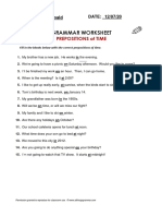 Grammar Worksheet: Prepositions of Time