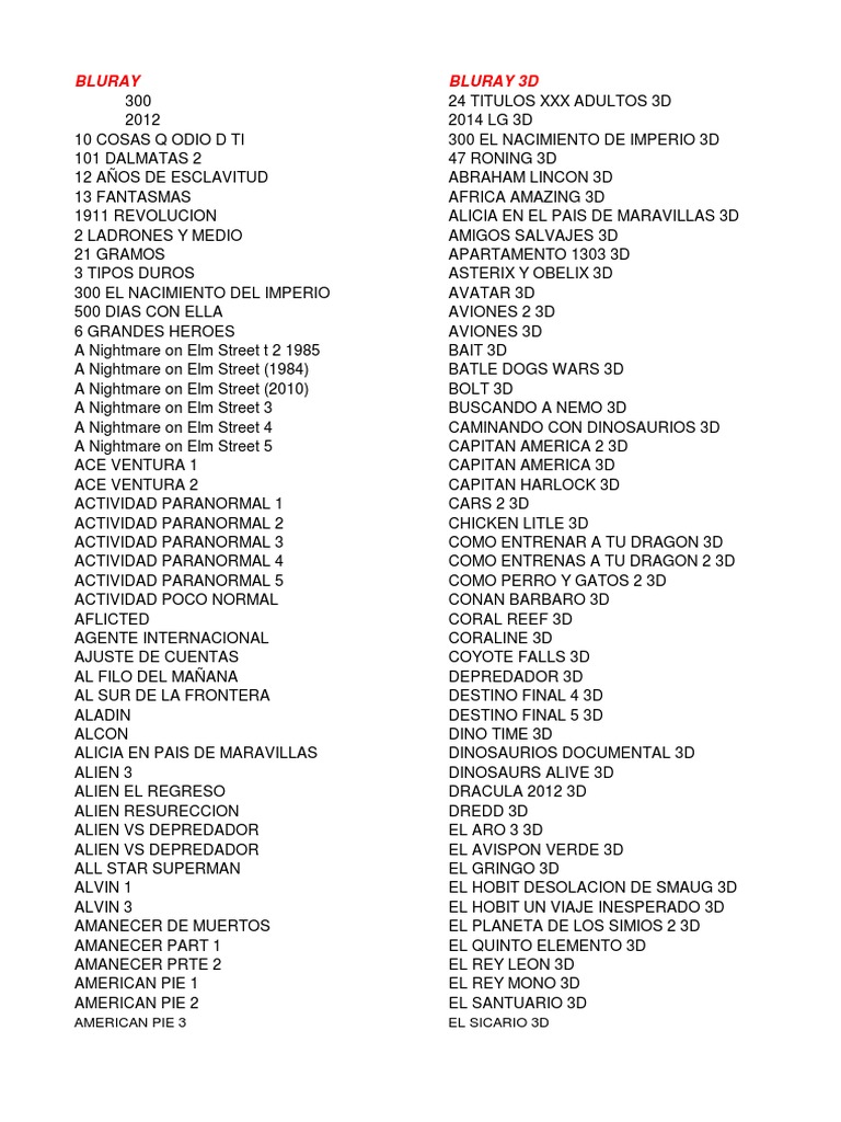 Listado De Bluray Bluray 3d 4k Series Musicales 2 Pdf Entretenimiento General Premio De Entretenimiento