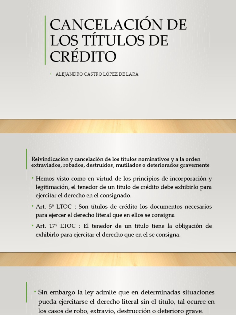 Cancelación de Los Títulos de Crédito | PDF | Posesión (Ley) | Propiedad