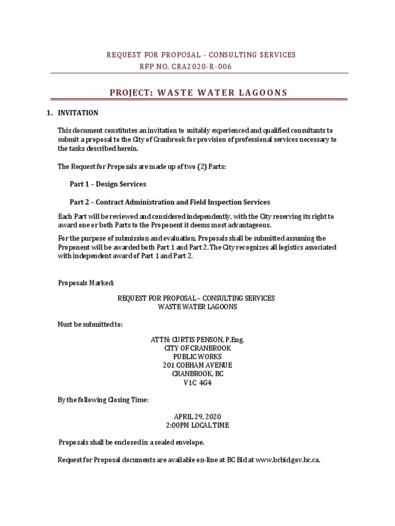 Waste Water Lagoons RFP No. CRA2020-R-006 | PDF | Sewage Treatment | Water