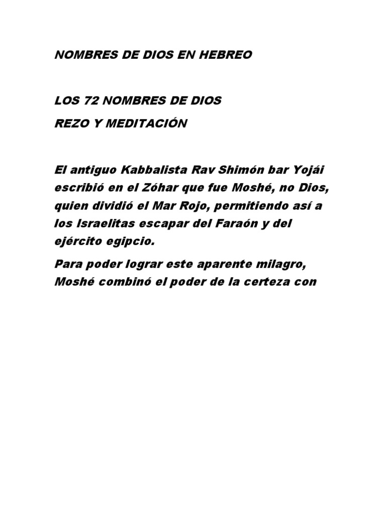 72 NOMBRES DE DIOS EN HEBREO USOS, APLICACIONES, COMO ACTIVARLOS Y  MEDITACIONES-1.pdf Versión 1 | PDF | Kábala | Nombres de Dios en el judaísmo, image size:768x1024