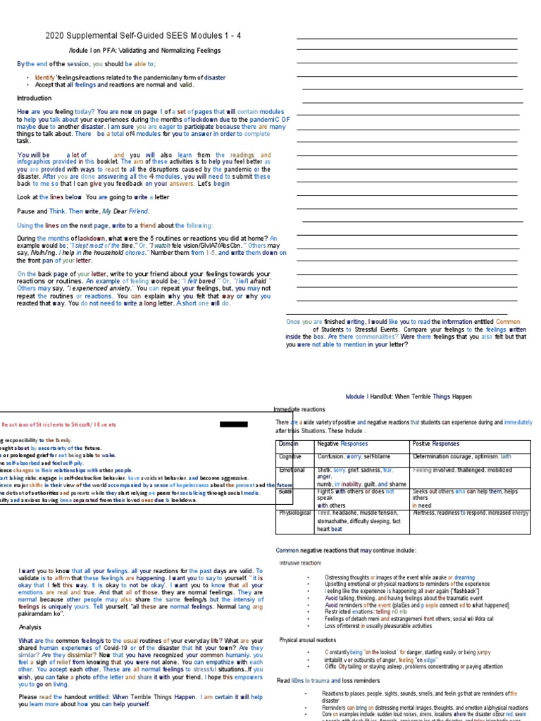 SEES Modules 1-4: Coping with Pandemic Emotions | PDF | Feeling | Anxiety