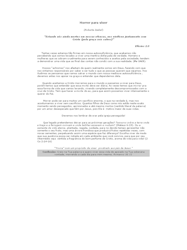 Morrer Para Viver Pdf Graça No Cristianismo Sacrifício