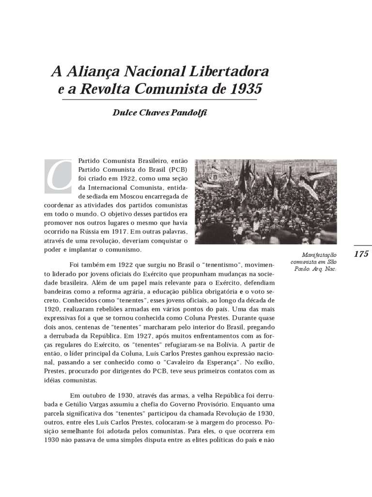 A Aliança Nacional Libertadora e A Revolta Comunista de 1935 PDF Comunismo Brasil