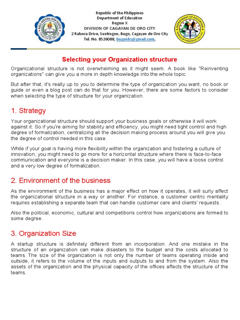 Selecting Your Organization Structure | PDF | Organizational Structure ...