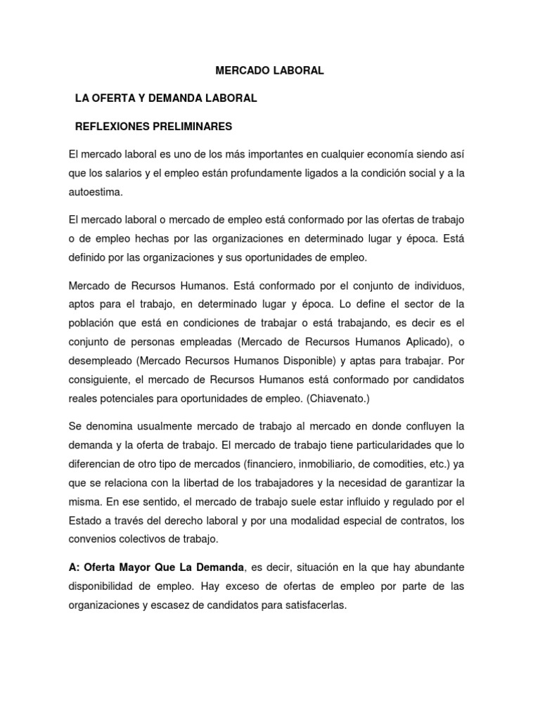 Oferta y Demanda en el Mercado Laboral | PDF | Desempleo | Ciencias ...