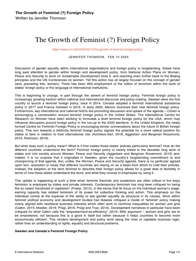 The Growth of Feminist Foreign Policy PDF | PDF | Feminism | Gender Studies