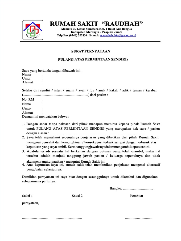 PDF Contoh Surat Pernyataan Pulang Aps - Compress | PDF