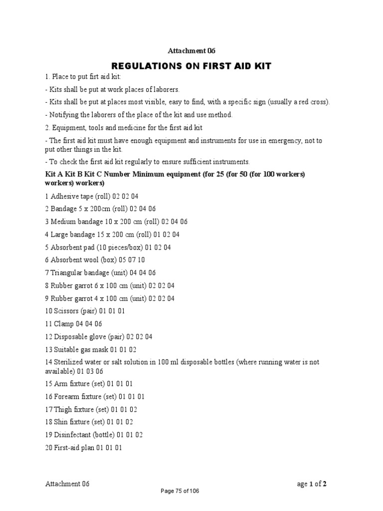 Workplace First Aid Kit Guidelines | PDF