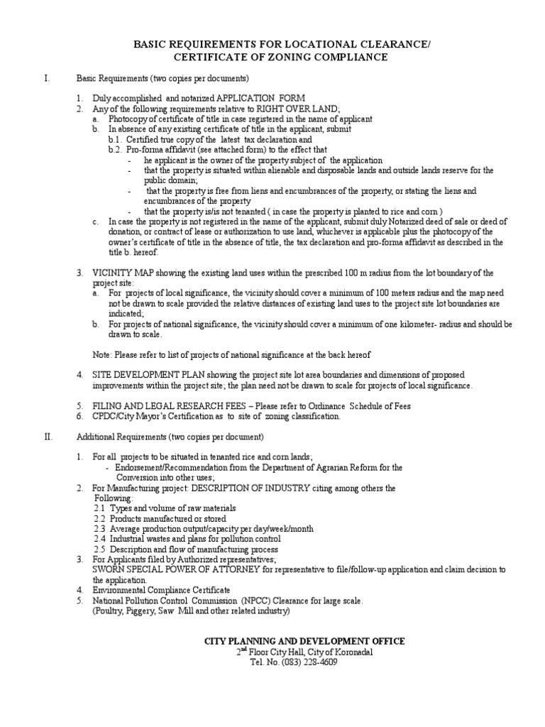 Application for Locational Clearance Certificate of Zoning Compliance