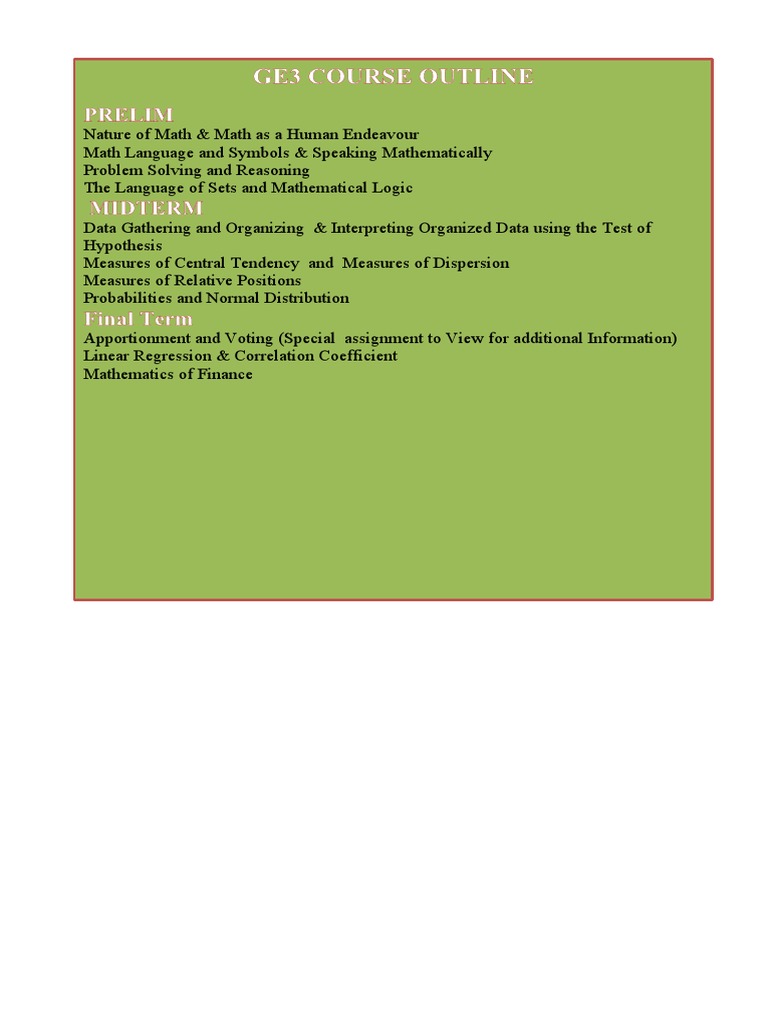 Ge3 Course Outline | PDF | Teaching Methods & Materials