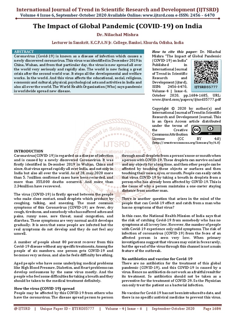 The Impact of Global Pandemic COVID 19 On India | PDF | Epidemiology ...