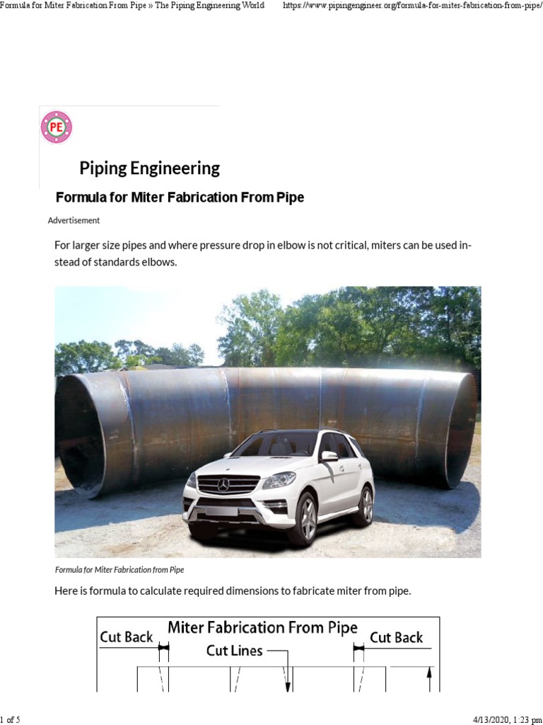 Formula For Miter Fabrication From Pipe The Piping Engineering World