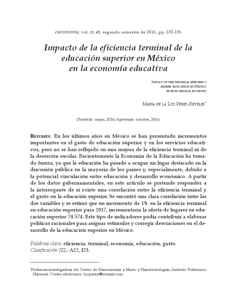 Eficiencia Terminal y Economía Educativa en México | PDF | Economía de ...