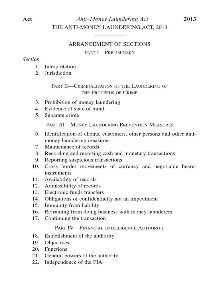 The Anti Money Laundering Act 2013 | PDF | Money Laundering | Terrorism ...