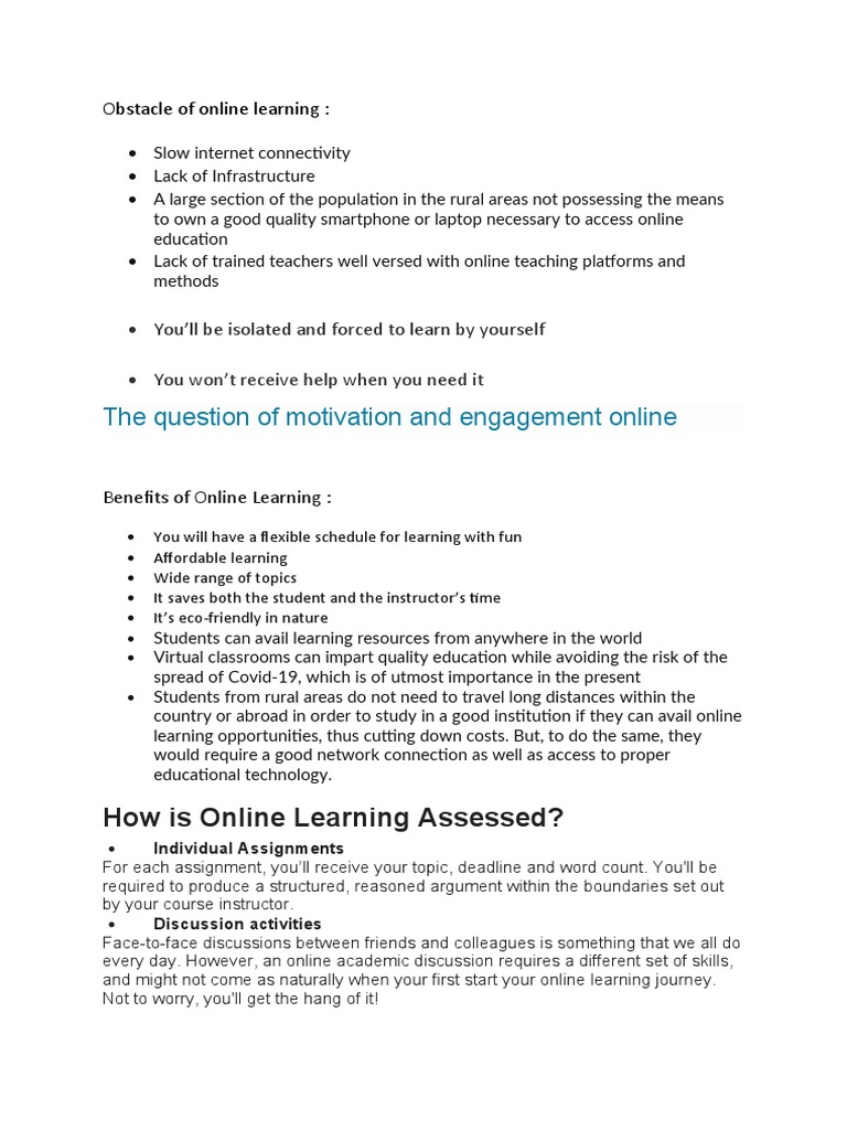Challenges and Benefits of Online Learning | PDF | Educational ...