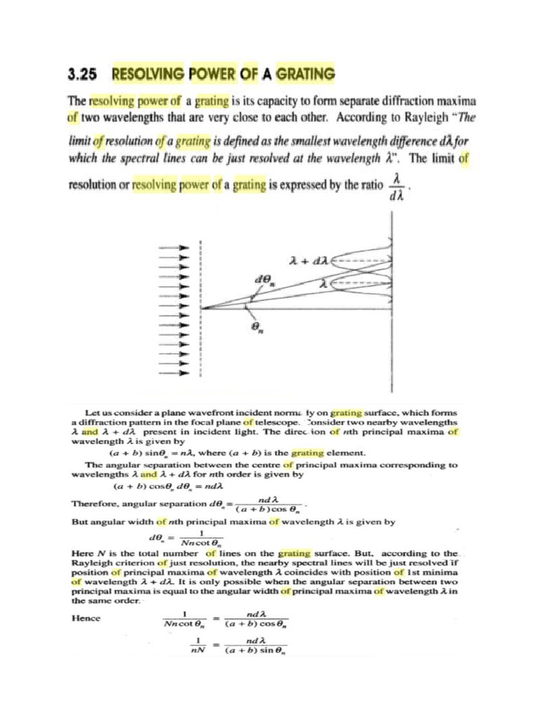 Physics - Resolving Power of A Grating | PDF