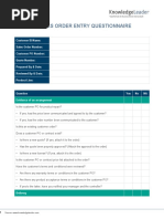 Sales Order Entry Questionnaire