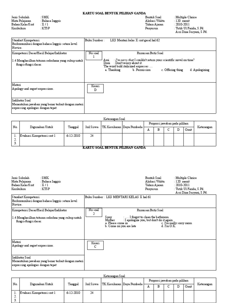 Copy Of Kartu Soal Uas Ganjil 1011