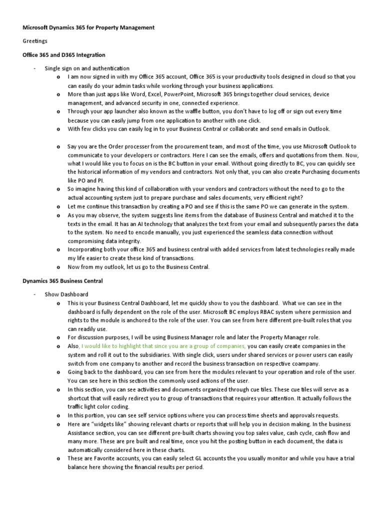 Microsoft Dynamics 365 For Property Management Script PDF Office 365 Lease