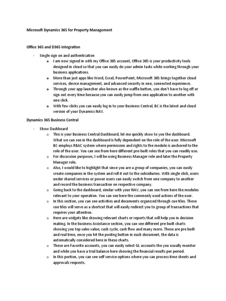 Microsoft Dynamics 365 For Property Management Script PDF Lease Office 365