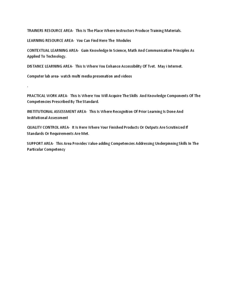 Comprehensive Training Resource Areas | PDF