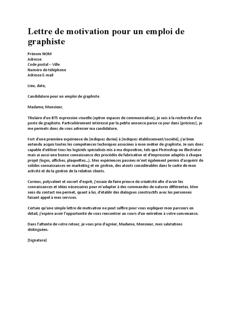 Lettre De Motivation Pour Un Emploi De Graphiste Pdf Motivation Motivationnel
