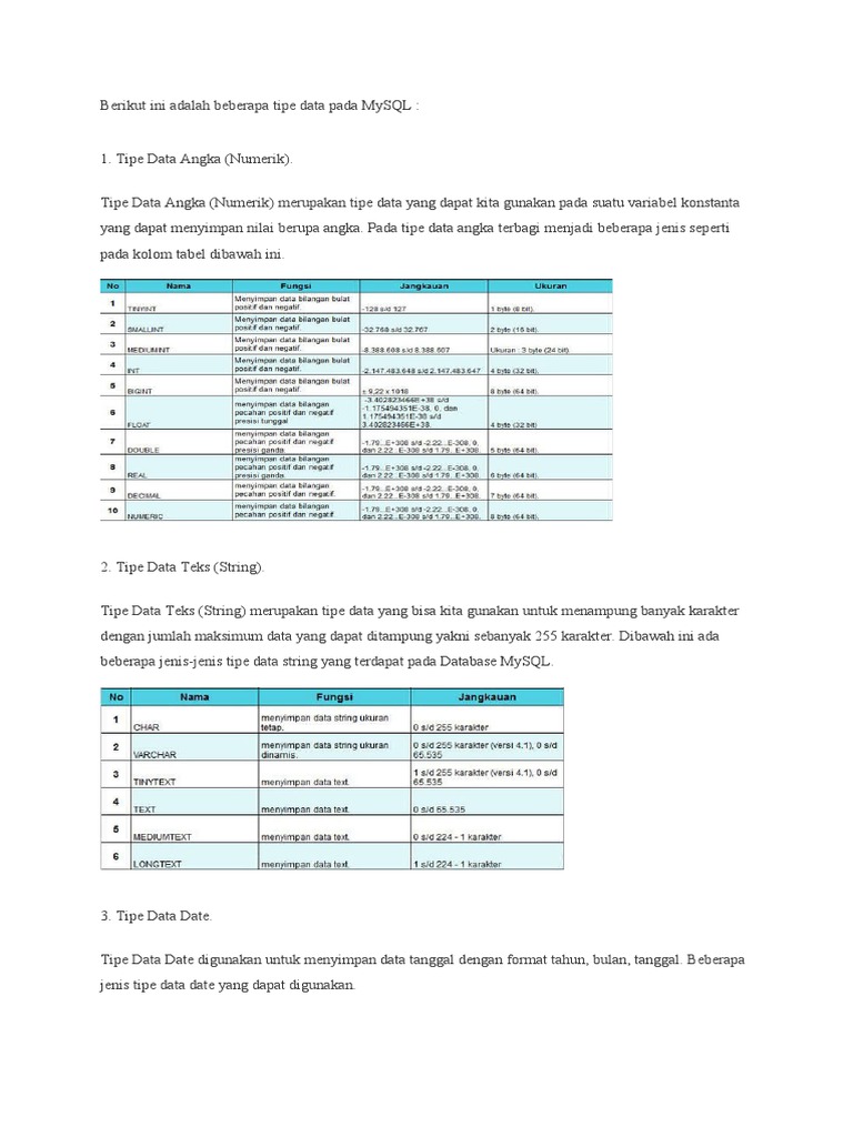 Tipe Data Pada MySQL | PDF