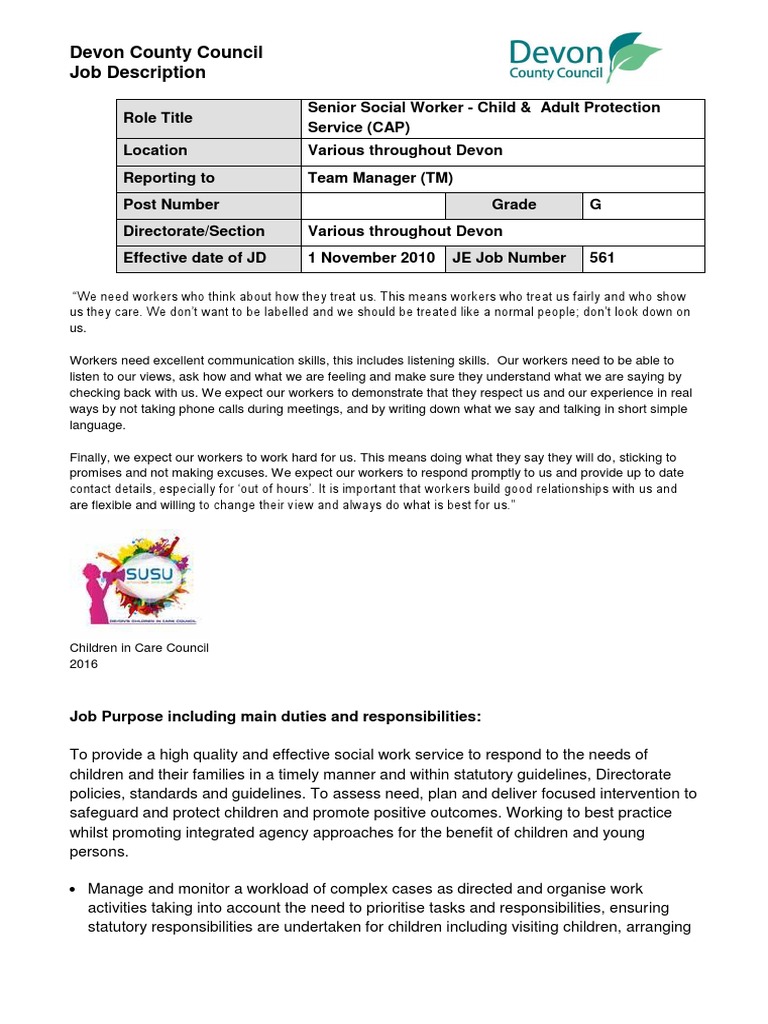 Devon County Council Job Description | PDF | Child Protection | Social Work