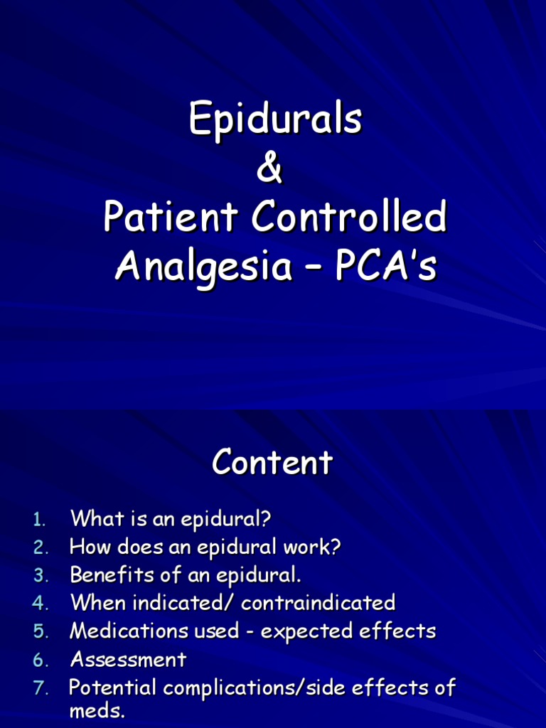 Epidurals & Patient Controlled Analgesia PCA's PDF Anesthesia Clinical Medicine