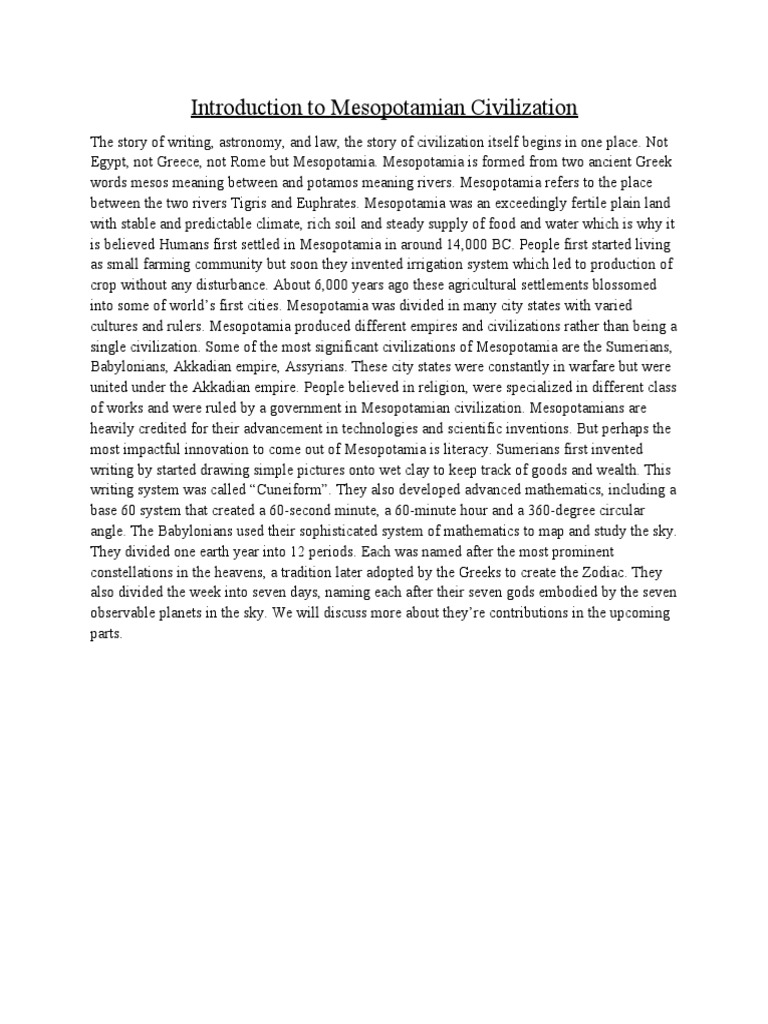 Overview of Mesopotamian Civilization | PDF