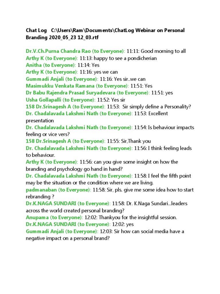 ChatLog Webinar On Personal Branding | PDF