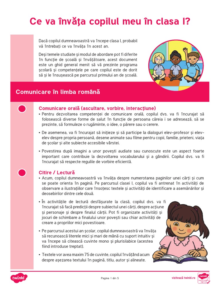 Ce Va Invata Copilul Meu in Clasa I - Ver - 1 | PDF