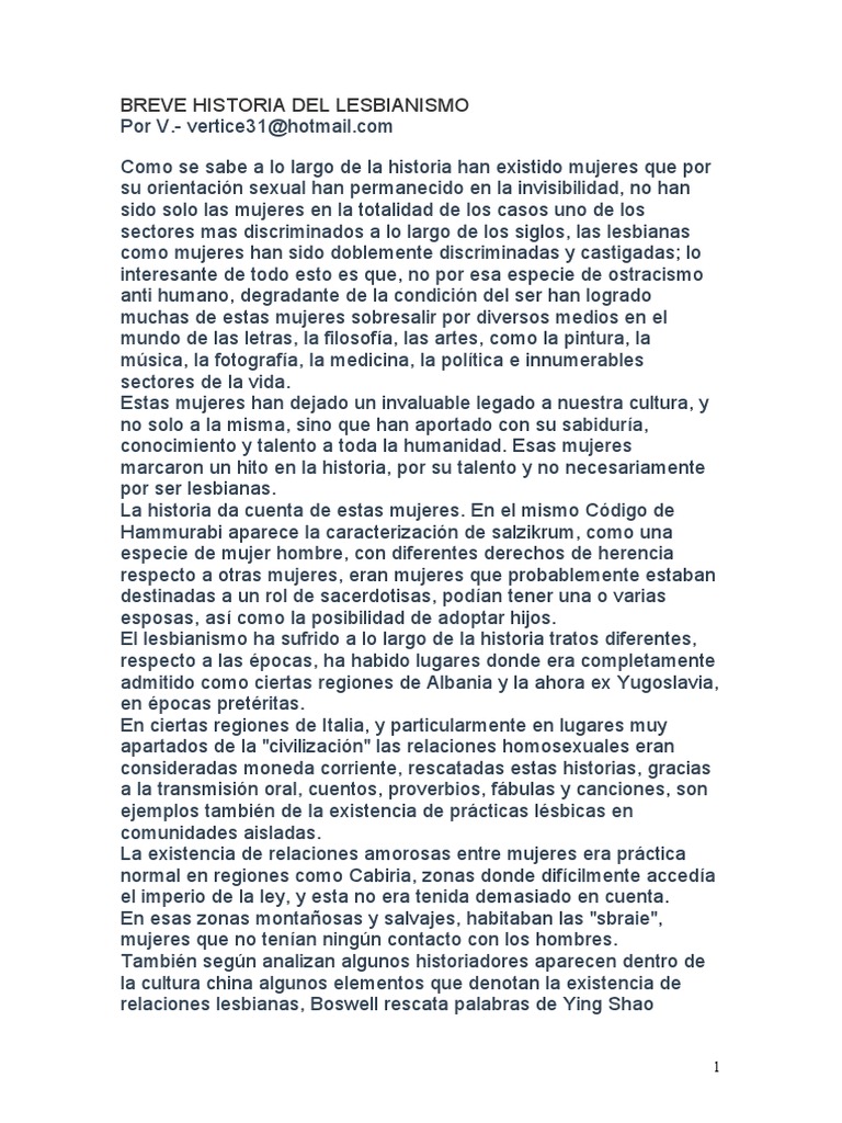 Breve historia del lesbianismo 40 PDF Lesbianas Homosexualidad