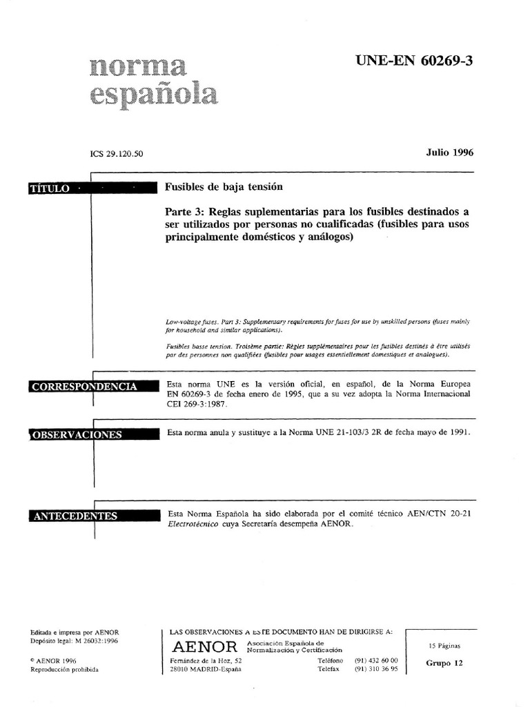 Une en 60269-3 (1996) | PDF