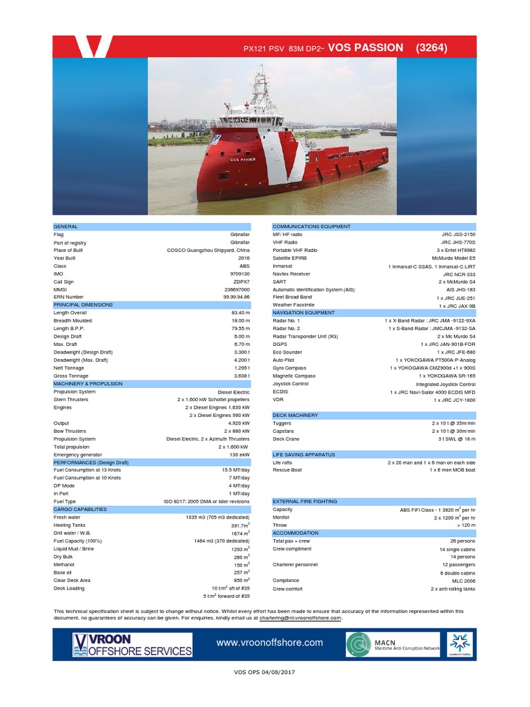 VOS Platform Supply Vessel Specifications | PDF | Offshore Wind Power ...