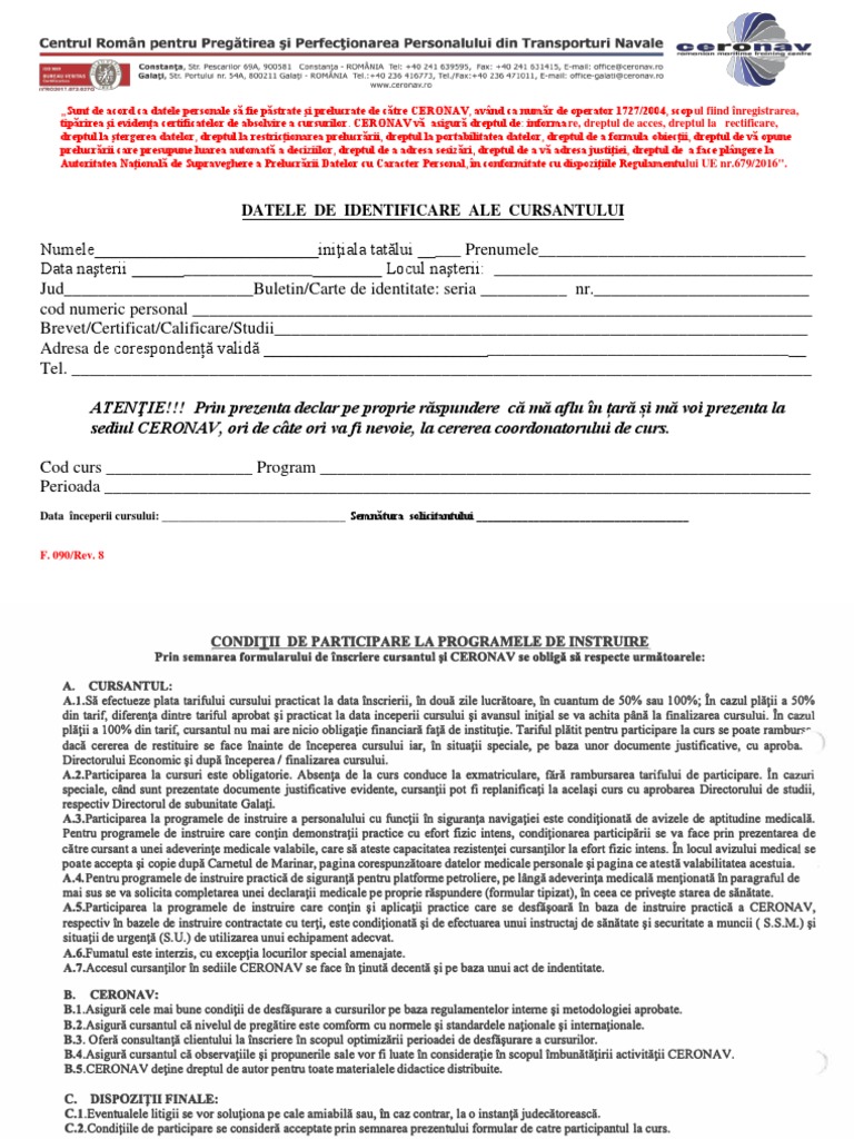 CERONAV Formular Inscriere | PDF