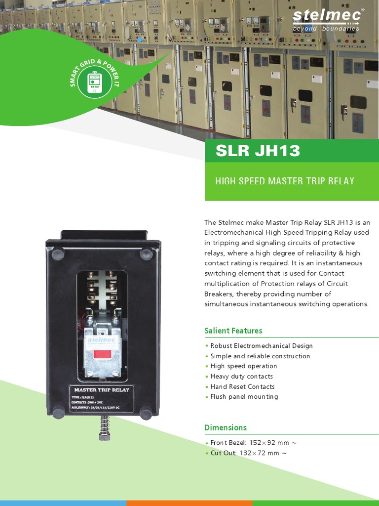 SLR Jh13 High Speed Master Trip Relay PDF Relay Physical Quantities