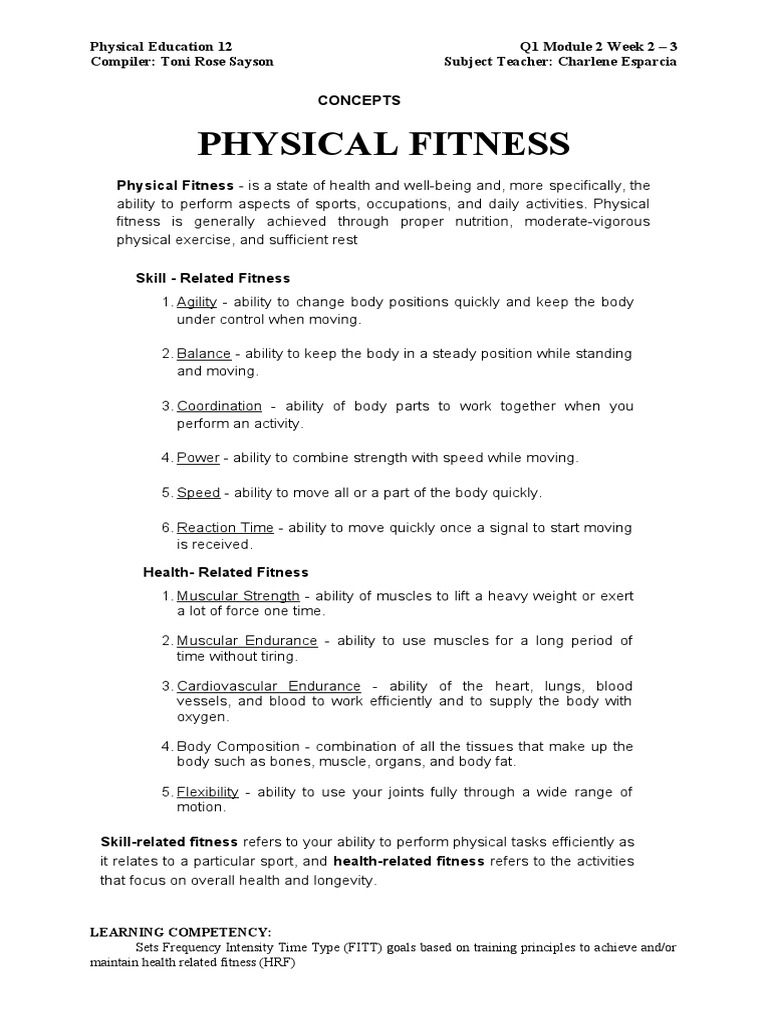 Physical Fitness and Training Principles | PDF | Physical Fitness ...