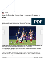Croatia Defender Vida Pulled From Match Because of Virus