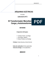 Transformador monofásico con carga resistiva, inductiva y capacitiva