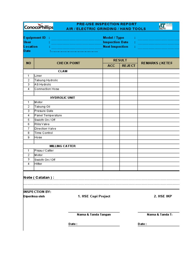 Pre-Use Inspection Report for Tools | PDF | Technology & Engineering