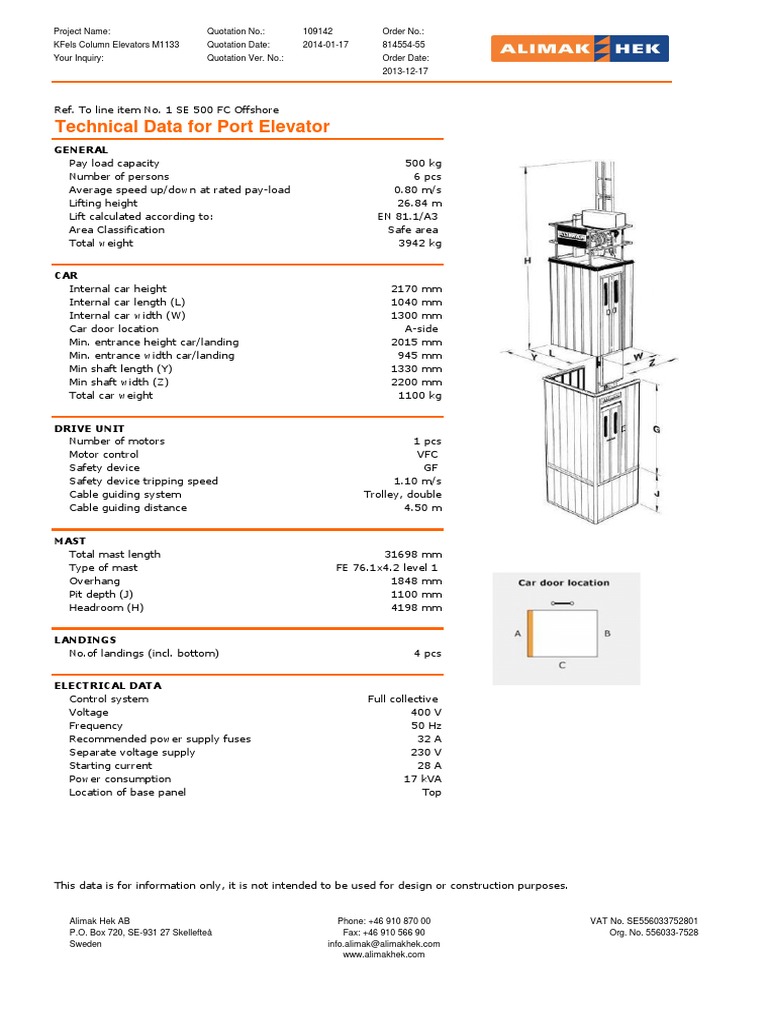 Port Elevator Technical Specifications | PDF | Elevator | Manufactured ...