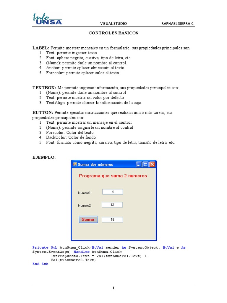 Controles Básicos en Visual Basic | PDF | Artes del Lenguaje y ...