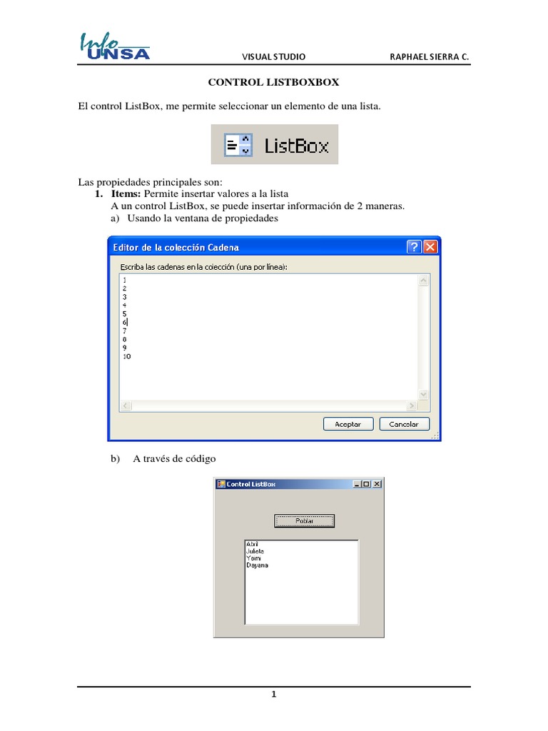 Control ListBox en Visual Studio | PDF | Programación de computadoras ...